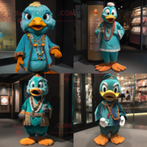 Teal Mandarin mascot costume character dressed with a Corduroy Pants and... - $1,329.00