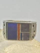 Blue Lapis ring coral southwest size 9  sterling silver women men - £85.46 GBP