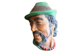 Bossons Chalkware Head TIBETAN MAN w/ Hat - England 1959 Earring Necklace - $266.20 MXN