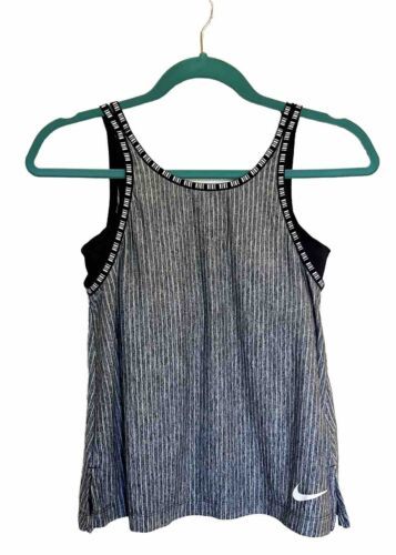 Nike Girls Dri Fit Athletic Tank Top L / 14 Black Gray Built In Bra Sleeveless - £15.56 GBP