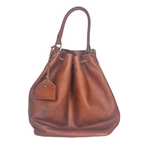 Madewell Brown Leather Drawstring Bucket Hobo Shoulder Bag - £47.36 GBP