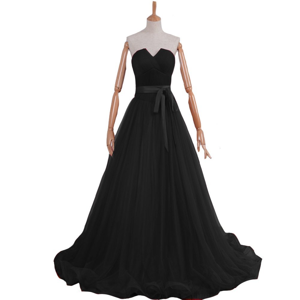 Kivary Tulle A Line Criss Cross Sash Long Simple Dropped Corset Prom Evening Dre