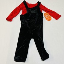 Baby Girl 18 Months Velour Overalls And Bodysuit Red &amp; Black Bows Holida... - $15.83