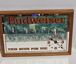 VINTAGE Budweiser Clydesdales &quot;This Bud&#39;s For You&quot;  Beer Mirrored Clock/... - £37.22 GBP