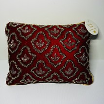 Throw Pillow Hand Beaded In India Red Gold Rectangle 12.5 Inch X 9.5 Inch - £31.64 GBP