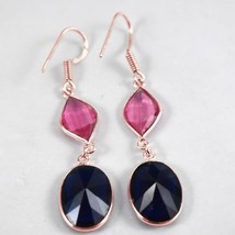 925 Argent Bleu &amp; Rose Quartz Marquise Forme / Or/Rose Plaqué Boucles D&#39;Oreilles - £26.34 GBP+