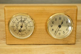 VINTAGE Wood Art MCM Coos Bay Oregon Myrtlewood Desk Clock Thermometer - £23.15 GBP