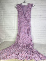Madewell L2408 Ruffle Edge Wrap Floral Prairie Posies Purple Maxi Dress ... - $59.40