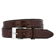 Black Cherry Western Cowboy Leather Belt Ostrich Quill Pattern Silver Buckle - £23.73 GBP
