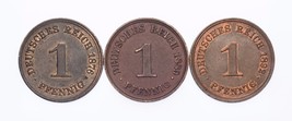 1876-A, 1889-A &amp; 1892-A Allemagne 1 Pfennig plein De 3 Pièces ( Xf-Au État) - £33.13 GBP