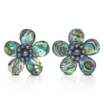 Magnificent Rainbow Abalone Shell Flower Clip-On Earrings - £18.63 GBP