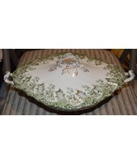 Upper Hanley green English semi-porcelain covered dish. Florence, Ca 189... - $130.00