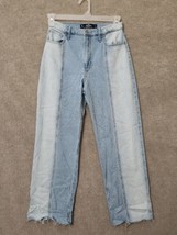 Hollister Dad Jeans Womens 5S Short Blue Font Seam Ultra High Rise Raw Hem - £19.46 GBP