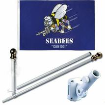 K&#39;s Novelties Navy Seabees Can Do 3 x 5 FT Flag + 6 Ft Spinning Tangle Free Pole - £26.99 GBP
