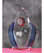 Icelandic horse-   crystal clock in the shape of a wings with the image of a dog - $65.99
