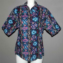 VTG Rafter JX Western Southwest Native Aztec Colorful S/S Shirt Wm&#39;s S / M Worn? - £19.97 GBP