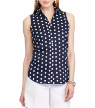 New Chaps Navy White Dots Non Iron Cotton Career Blouse Shirt Size L Size Xl - £28.76 GBP