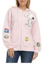 *Nwt* Peanuts Snoopy Women&#39;s Full Zip Sweatshirt Hoodie Xl Pink Embroidery - £32.88 GBP