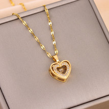 Double-layer Love Necklace With Rhinestones, Titanium Steel Pendant, Fas... - $205.93 MXN