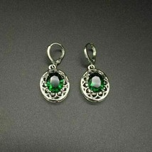 14k White Gold Plated 2.00Ct Oval Lab Created Green Emerald Drop/Dangle Earrings - £56.69 GBP