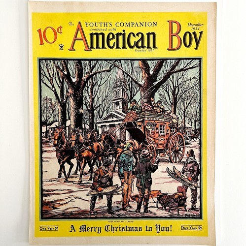 Merry Christmas Horse Carriage 1934 Lithograph American Boy Cover DWCC12 Item image 2