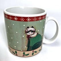 Sakura Holiday Cats Coats 12oz Stoneware Coffee Mug Fiddlestix Christmas Holly - £10.11 GBP