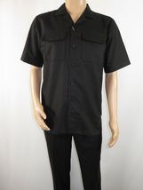 Men Stacy Adams Linen 2pc Walking Leisure Suit Shirt pants set 3510 Black image 8