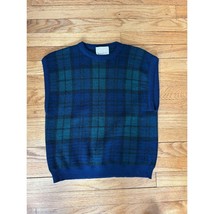 Vintage Pendleton Woolen Mills made in USA size L Navy Blue Plaid Sweate... - $26.25