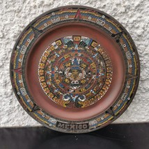 Old Antique Mexico Maya Aztec Calendar Enamel on Copper Plate Wall Hangi... - $27.69