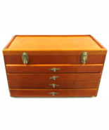 Antique Oak Four Drawer Tool Chest Storage Box Cabinet Felt Lined - $270.00 CAD