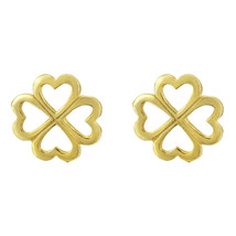 Sweet Heart Four-Leaf Clover Gold-Plated Sterling Silver Stud Earrings - £8.15 GBP