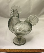 Clear Glass Rooster Covered Dish Standing Chicken Retro Depression Style - £19.18 GBP