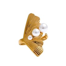 Elegant Metal Shell Simulated Pearl Finger Ring - £19.56 GBP