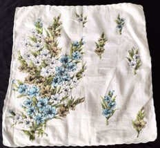 Vtg Cotton Linen Hankie Handkerchief White Blue Flower Bouquet Scalloped... - £7.83 GBP