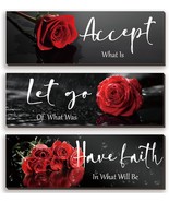 3 Pcs Red Decor Flower Inspirational Wooden Wall Art Red Roses Decor Off... - £23.50 GBP