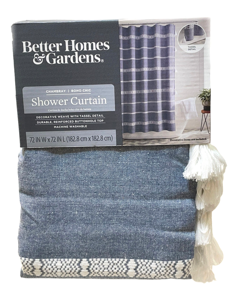 Better Homes & Gardens Chambray Boho Chic Shower Curtain 72" x 72" Insignia Blue