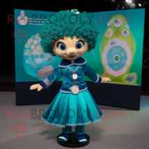 Teal Irish Dancer mascot costume character dressed with a Coat and Keychains - $1,279.00