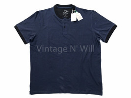 Lucky Brand Grey Label Mens L Navy Blue/ Black Contrast Henley Ringer T-... - $19.99