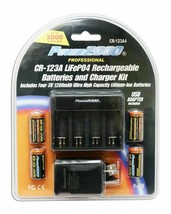 Power2000 CR-123A 4-Pack Rechargeable LiFePO4 Battery & Charger Kit 110/240V - £46.38 GBP