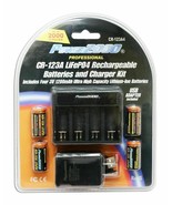 Power2000 CR-123A 4-Pack Rechargeable LiFePO4 Battery &amp; Charger Kit 110/... - £46.40 GBP