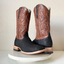 Lane Capitan LUBBOCK Black Cowboy Boots Mens 9.5D Square Toe Leather Roper Boot - £170.14 GBP