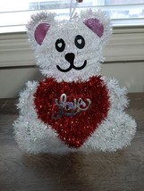 Valentine Teddy Bear With Red Heart Love Door Wall or Window Hanger. Tinsel - $9.85