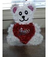 Valentine Teddy Bear With Red Heart Love Door Wall or Window Hanger. Tinsel - £7.69 GBP