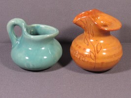 Studio Art Pottery Small Mini Pitchers Creamers Turquoise &amp; Gold Handmade 2&quot;-3&quot; - £10.15 GBP