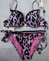 Nanette Lepore Swimsuit S Greenwich Vamp Diva Leopard 2 PC Lilac Purple New - £47.95 GBP