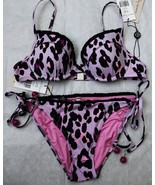 Nanette Lepore Swimsuit S Greenwich Vamp Diva Leopard 2 PC Lilac Purple New - £47.18 GBP