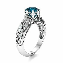 2.5Ct Round Cut Simulated London Blue Topaz Proposal Ring 14k White Gold Plated - £110.16 GBP
