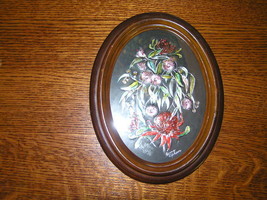 Vintage Embossed Aluminum Victorian Floral Oval Picture - $16.69