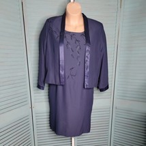 Ashlee Lauren Formal Dress with Cardigan ~ Sz 18 ~ Navy Blue ~ Beaded - £39.62 GBP