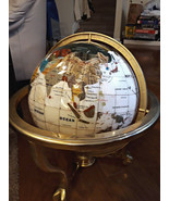 Mother of Pearl Gemstone world shell Globe on Gold Brass Table Top Stand... - €282,24 EUR